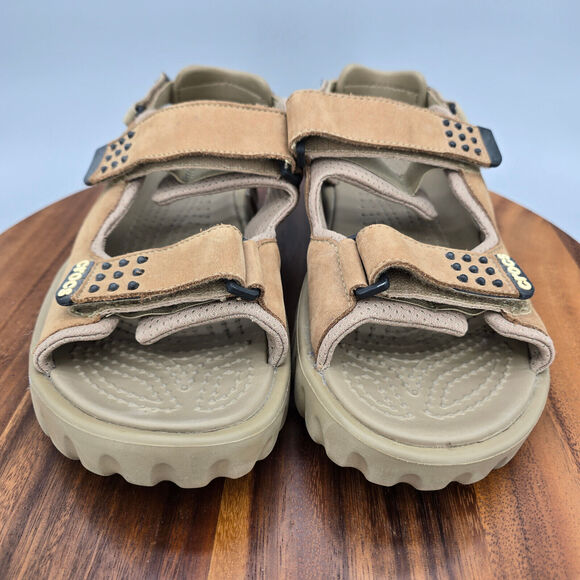 Crocs Yukon Sandals Men's 9 Brown Leather Adjustable Strap Sport Outdoor Comfort - Picture 2 of 7